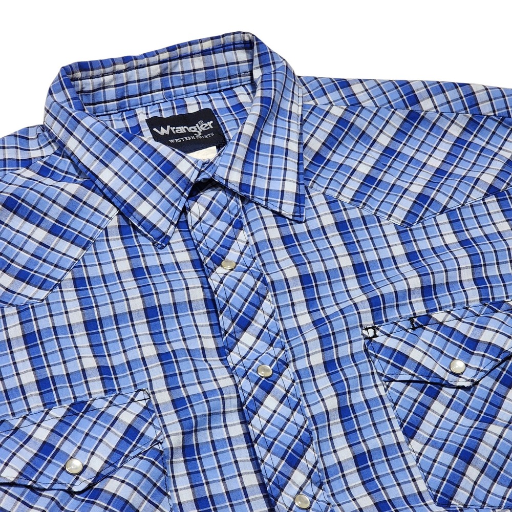 Wrangler Western Pearl Snap Shirt Plaid‎ Short Sleeve Cowboy XL